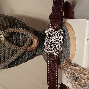 Ariat western belt with filigree floral rhinestone embellished buckle